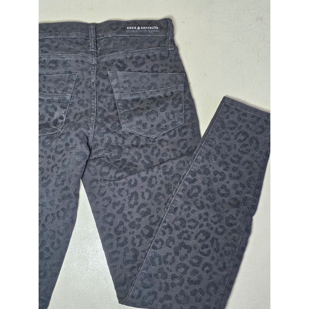 Rock & Republic Kashmiere Leopard Print Skinny‎ Jeans Grey Black Size 2M R010286 - Picture 7 of 14